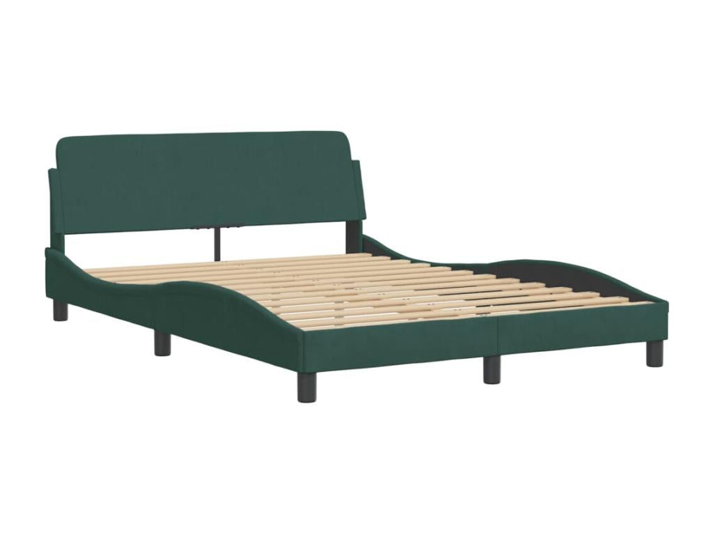 Bed frame with headboard, dark green, 140x200 cm, velvet, UAAG17987