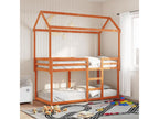 Bunk bed with brown waxed roof, 90x190cm, solid pine wood, HHTQ95855