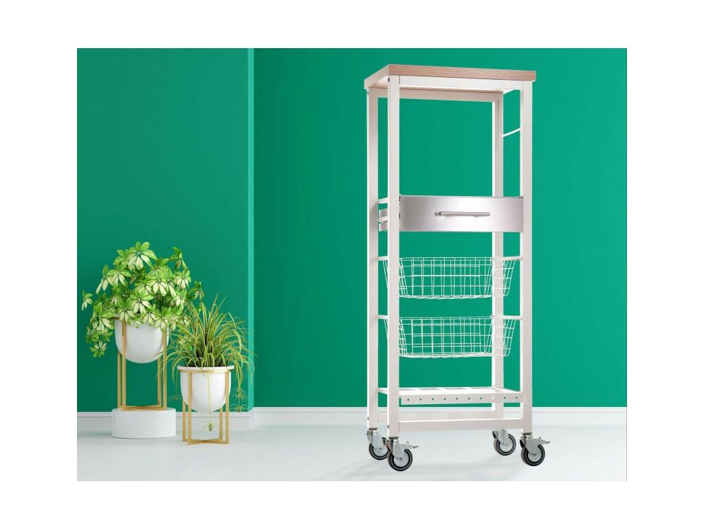 Dormeva kitchen tall storage trolley - White Stainless Steel Elm color - 123x48.5x34 cm - Dormeva HFDB36012