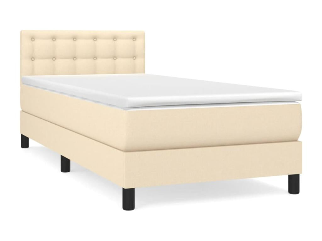 Upholstered bed base with mattress, Cream 80x200 cm, Fabric ZWLW19201
