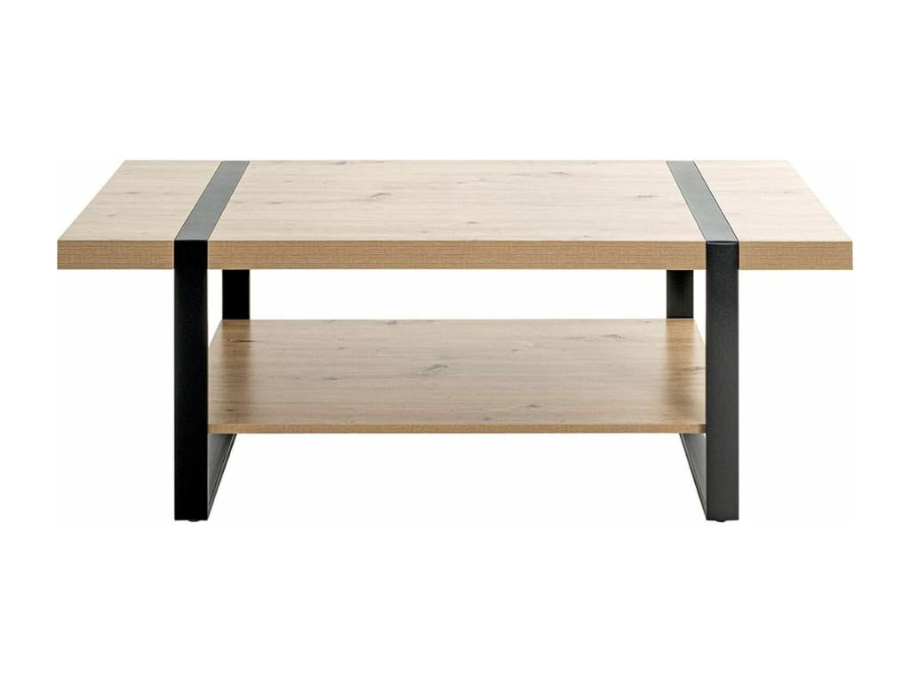 Coffee table/living room table in oak-colored wood and black metal - length 120 x depth 60 x height 45 cm ALUW76858