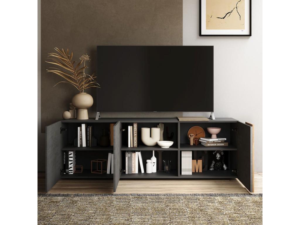 Dormeva TITANE - 3-Door TV Unit, Anthracite Grey and Wood Effect Finish, Dormeva RDRW80720