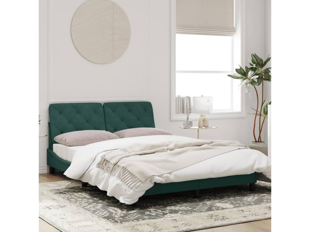 Bed frame with headboard, dark green, 140x200 cm, velvet, UAAG17987