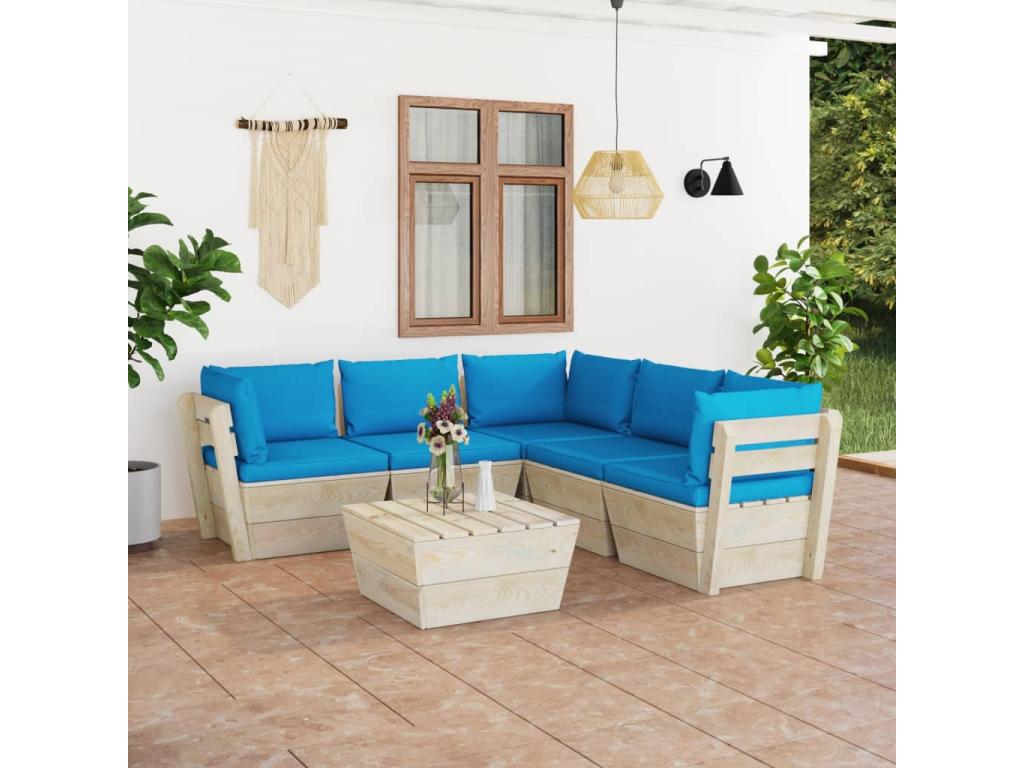 6-piece pallet garden furniture set with cushions, impregnated spruce ESHL16269