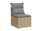10-piece garden furniture set with cushions, beige woven resin, IPUQ81669