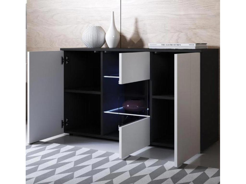 Dormeva A2 ZGDT56717 Low Sideboard for Living Room/Dining Room in Black and White with LED Lighting 120x40x72cm