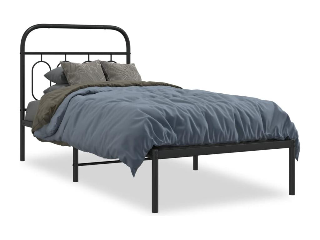 Metal bed frame without mattress with black headboard 90x200 cm LFNV13524