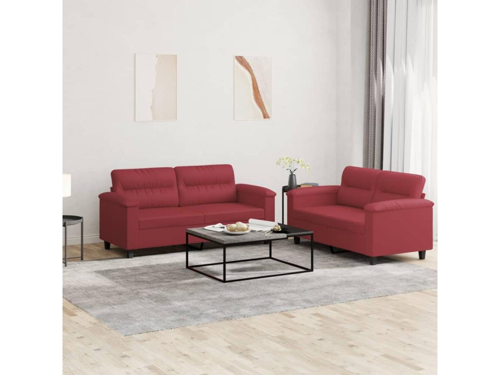 2-piece sofa and cushion set, Burgundy red faux leather WYHP12888