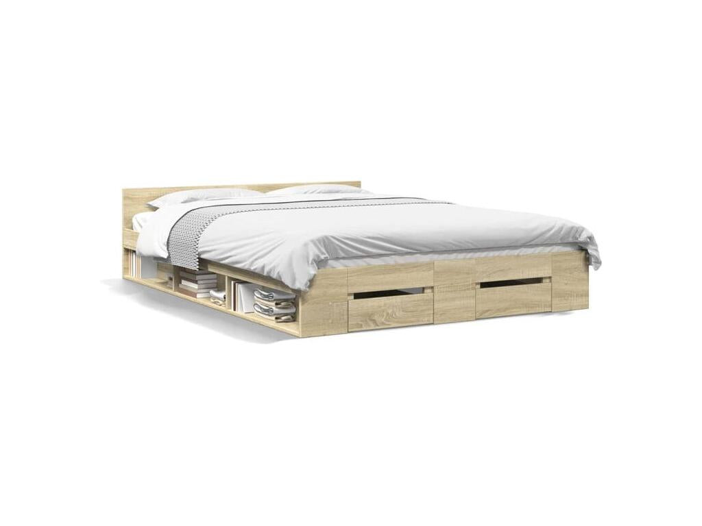 Dormeva oak bed frame and drawers 120x190 engineered wood TPKB70868