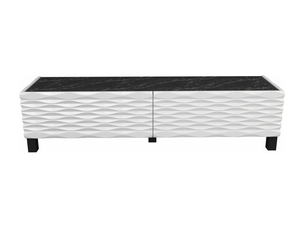 Dormeva 149cm White and Black Marble Effect TV Stand with 2 Tilt-Down Doors HLNE76898