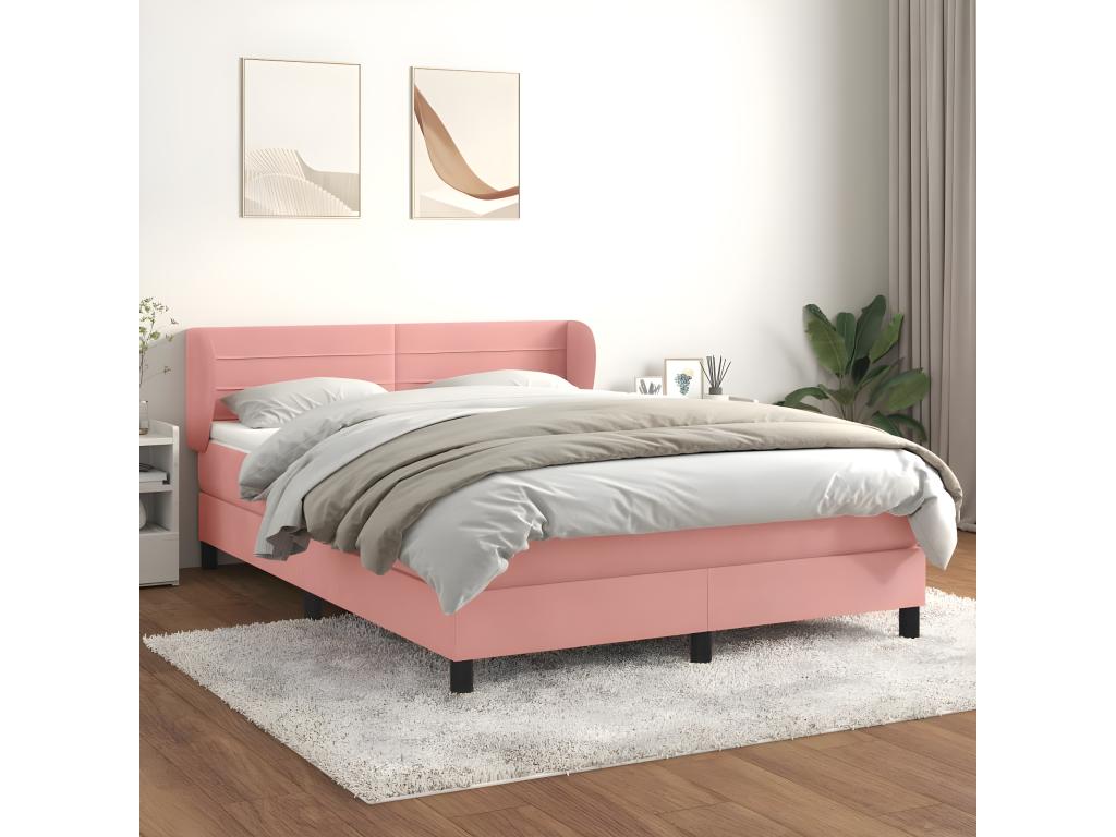 Upholstered bed base with mattress, Pink, 140x200 cm, Velvet, CTOI33658