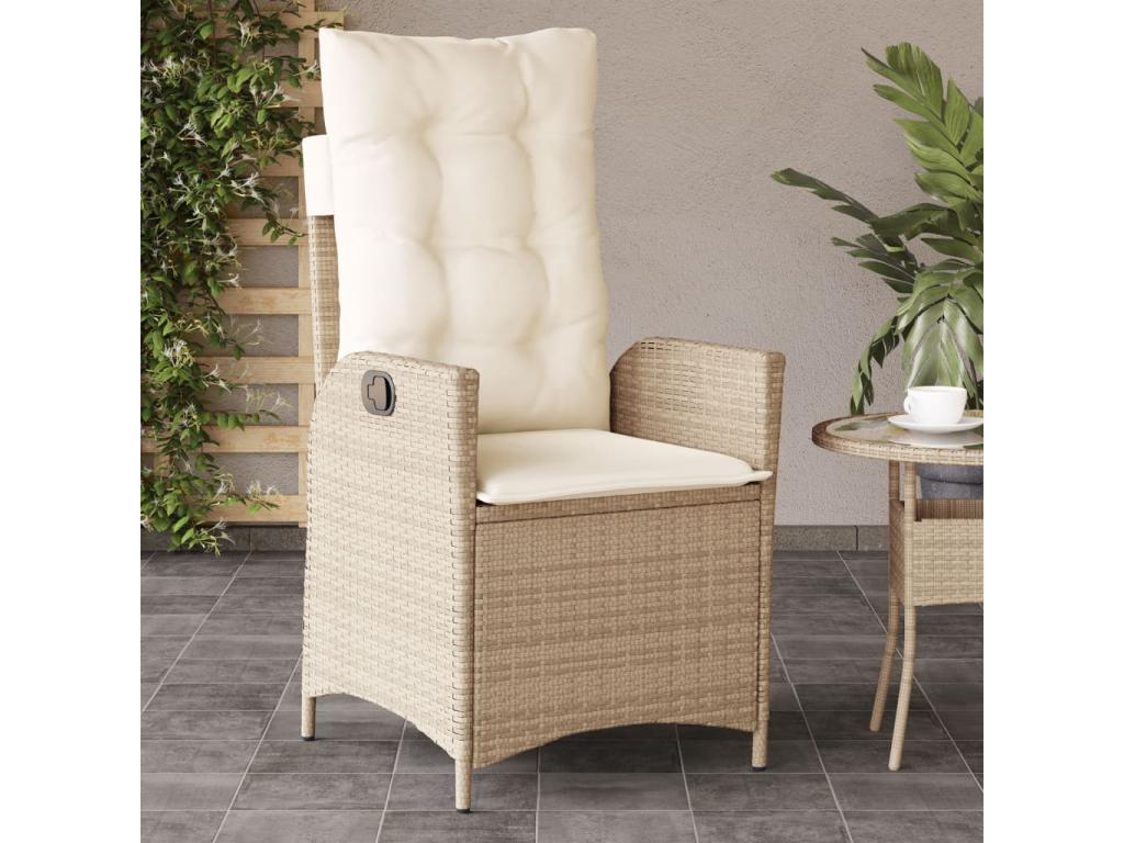 Set of 2 reclining garden chairs and beige rattan cushions AXKH43696
