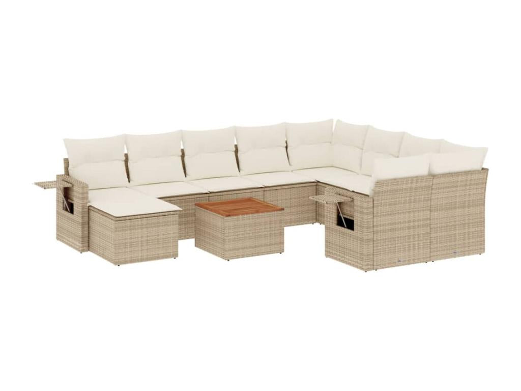11-piece garden furniture set with beige resin wicker cushions QOBK49224