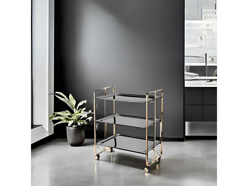 Dormeva 3-tier folding rolling table with gold frame. IDCJ79576