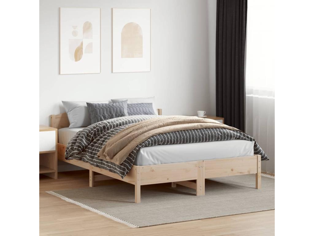 Bed frame with headboard 160x200 cm solid pine wood HAML05521