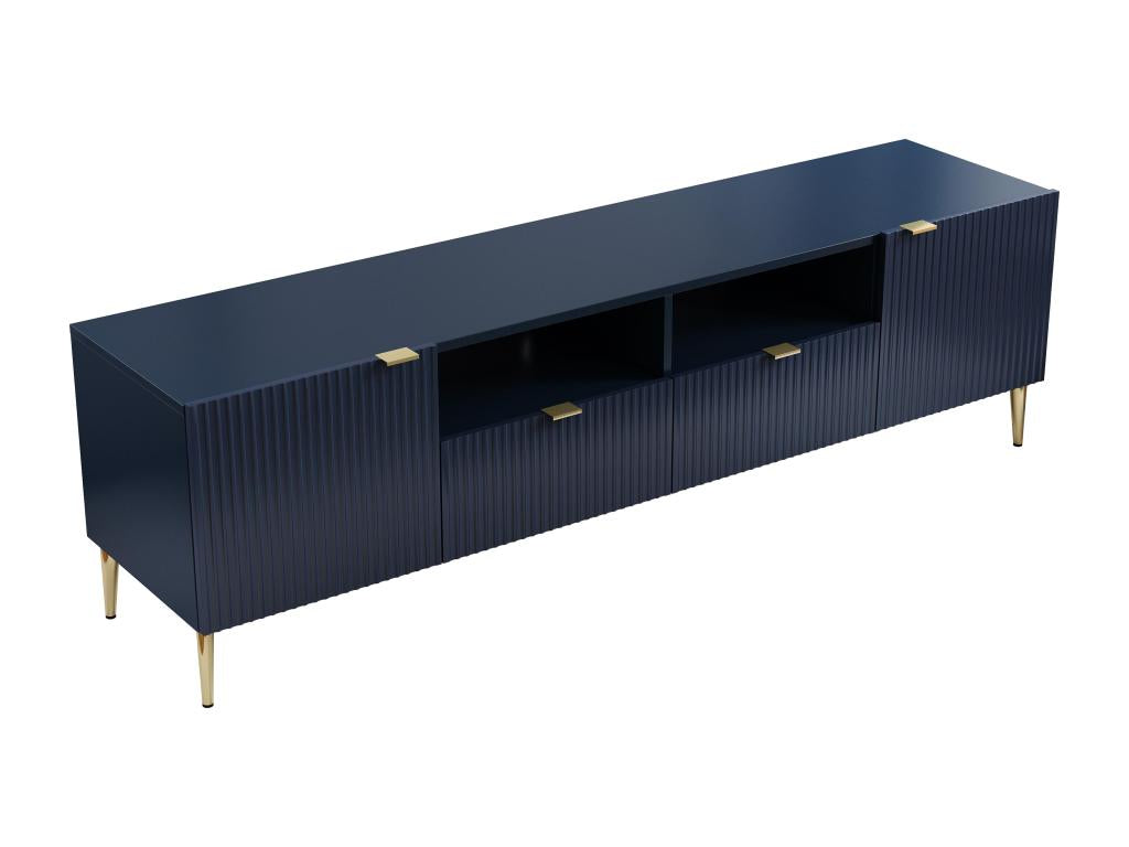 TV stand with 2 doors, 2 drawers and 2 shelves in MDF and steel - Blue and gold - Dormeva DYPO81103