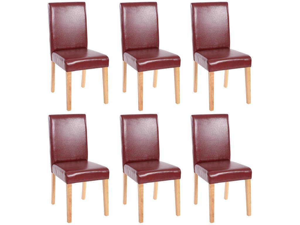 Dormeva faux leather dining chair, set of 6, brown and red faux leather, light legs, NSXN04858