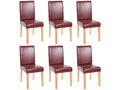 Dormeva faux leather dining chair, set of 6, brown and red faux leather, light legs, NSXN04858