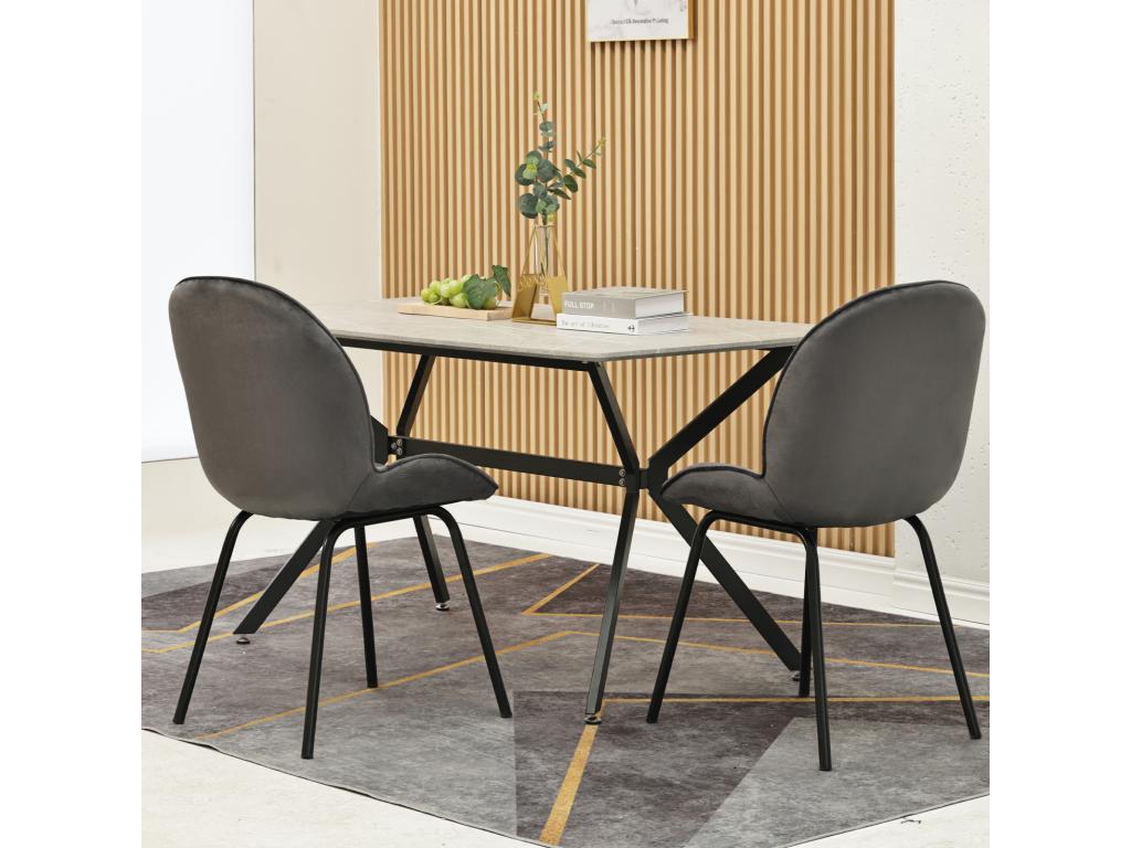 Set of 2 dining chairs - round backrest, velvet seat, metal frame, gold legs - for kitchen/living room - grey WGMI02741