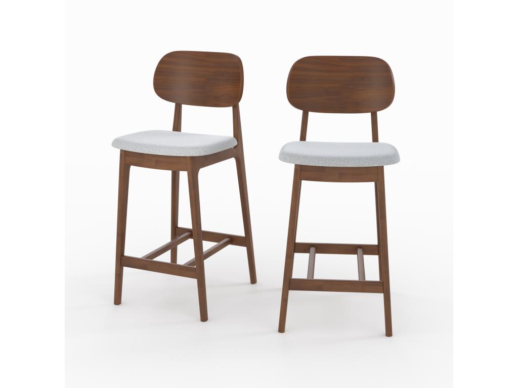 Set of 2 Dormeva BIWL73009 66cm Kitchen Island Chairs in Wood and Grey Fabric