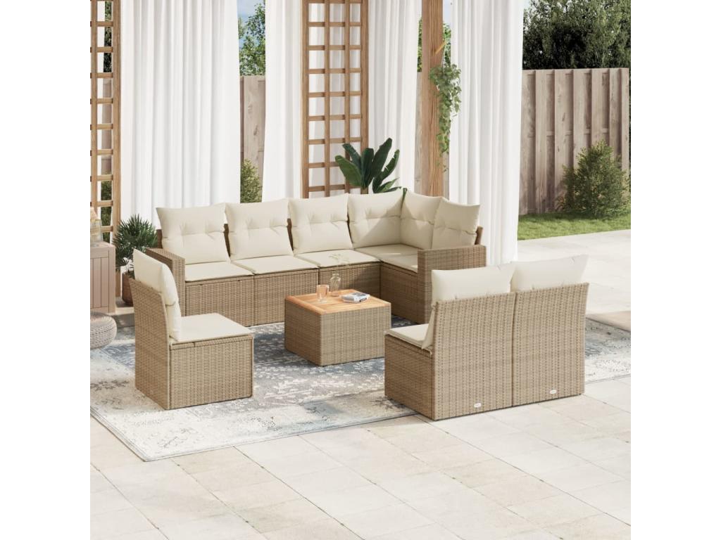 9-piece beige resin wicker garden furniture set with cushions YOKP14827