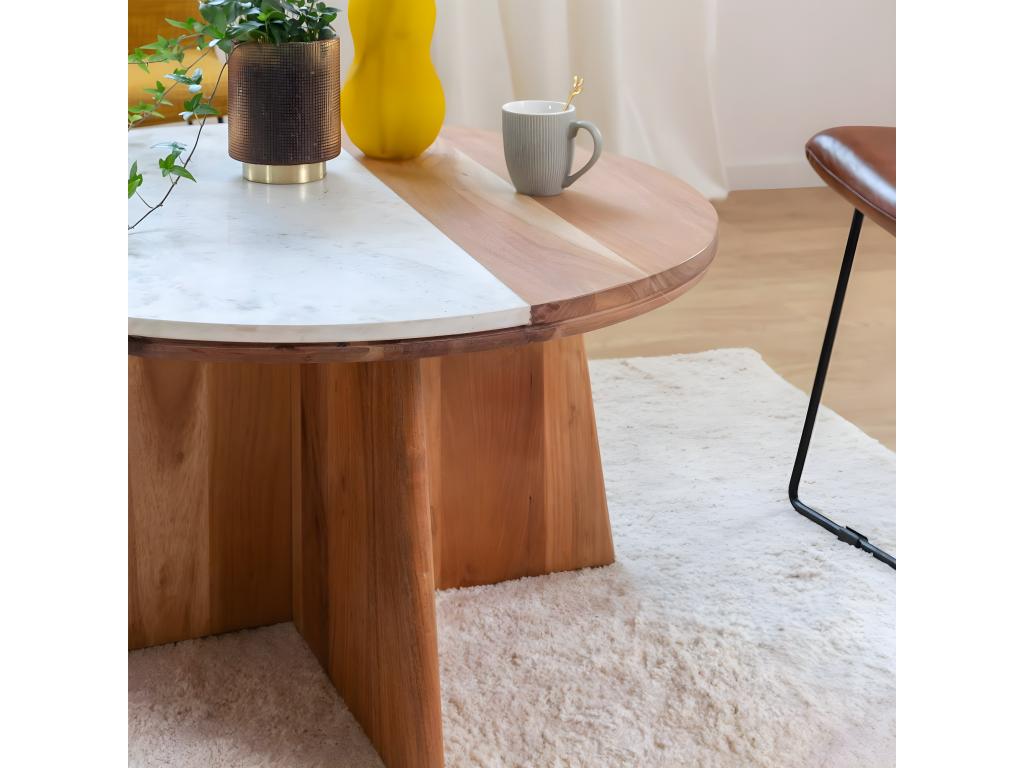 Dormeva round coffee table in wood and Dormeva marble FBLV99024