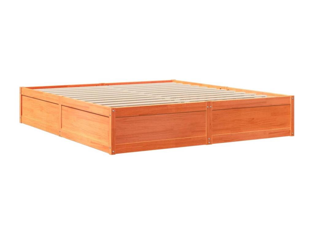 Brown wax bed frame 200x200 cm solid pine wood QDOT08674