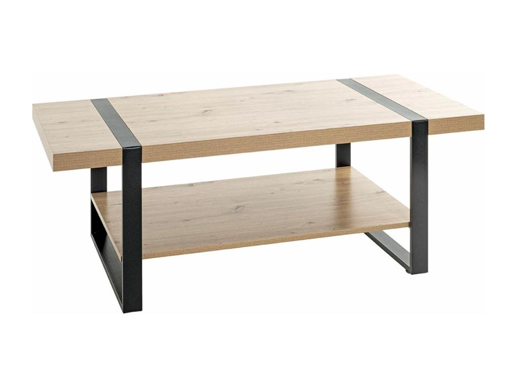 Coffee table/living room table in oak-colored wood and black metal - length 120 x depth 60 x height 45 cm ALUW76858