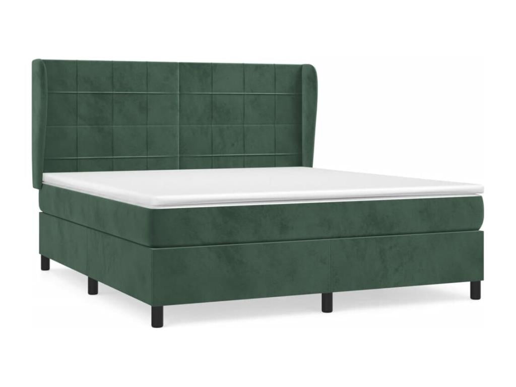 Upholstered bed base and mattress, dark green, 160x200cm, velvet, AQJJ18923