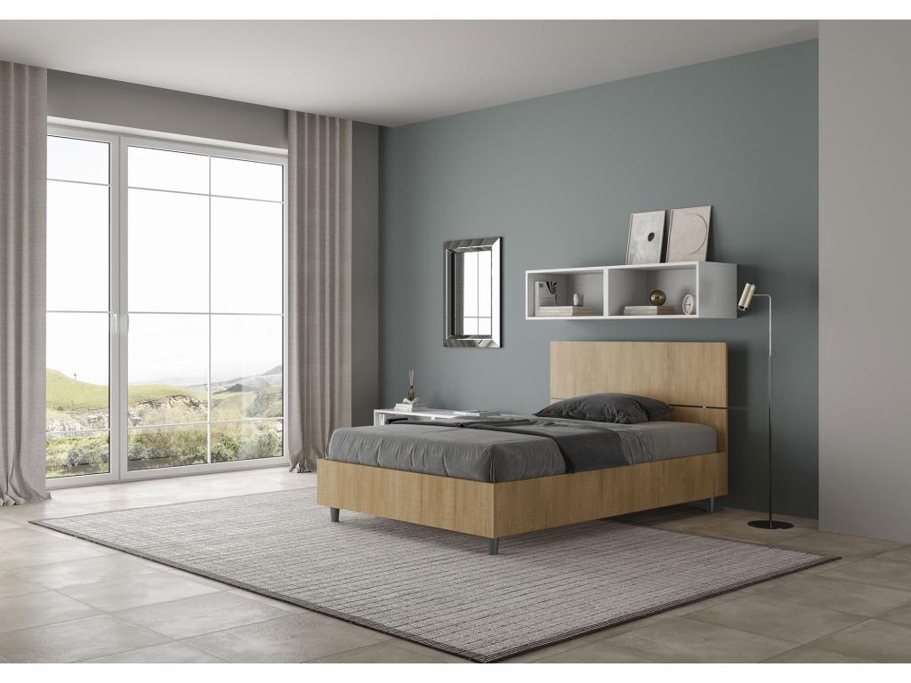 Single bed with 120x200cm slatted base and straight headboard in natural oak finish, Dormeva XBFD71769