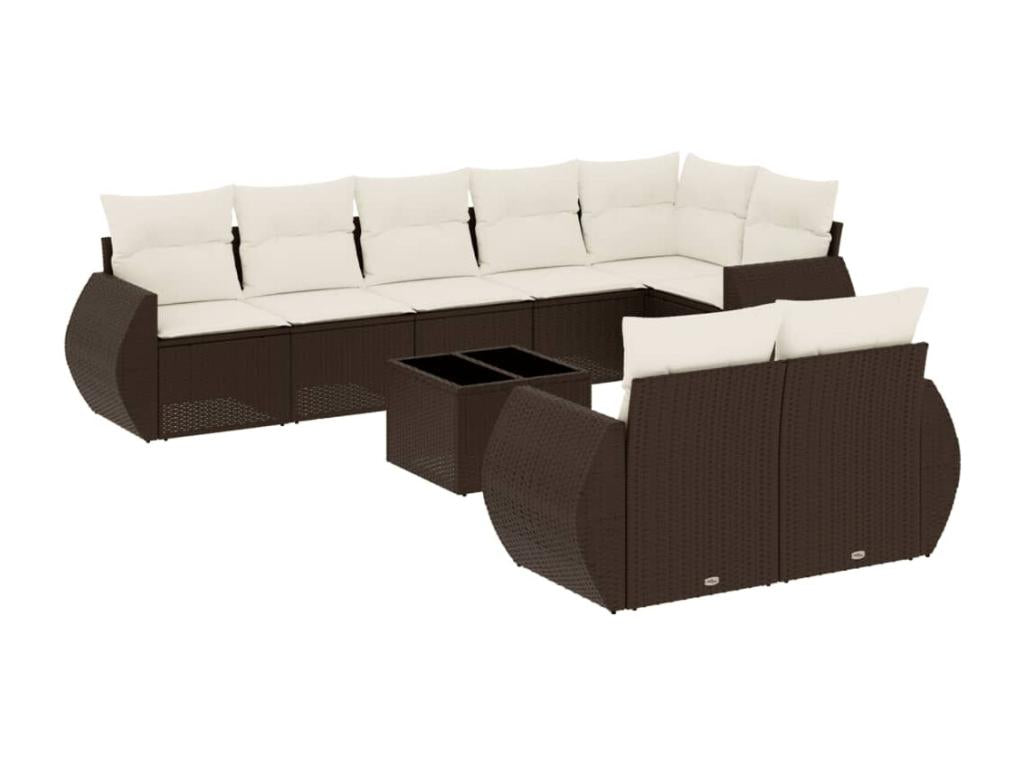 Garden furniture set with cushions, 9 pieces, brown woven resin, ZNEJ41893