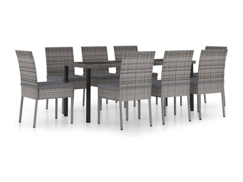 9-piece garden dining set, woven resin, grey, BHZA00187