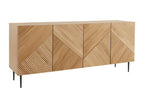 Dormeva UWXC38566 designer sideboard in light wood, solid engraved oak and black metal, 4 doors, L180 cm