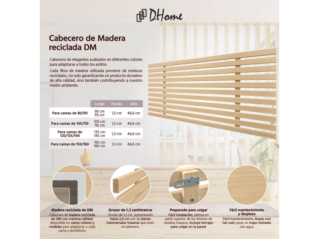 Dormeva Recycled Wood Headboard DM Vertical Pallet Style 90x46cm for 80/90cm Beds - Linen Finish NRQE35595