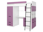 Zensova P 90x200cm Mezzanine Bed with Ladder, Wardrobe, Desk, Bookshelf and Multiple Shelves, White/Lavender OXAD50493