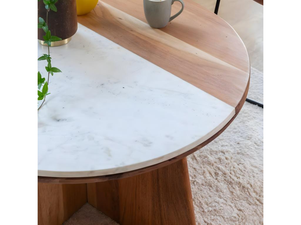 Dormeva round coffee table in wood and Dormeva marble FBLV99024