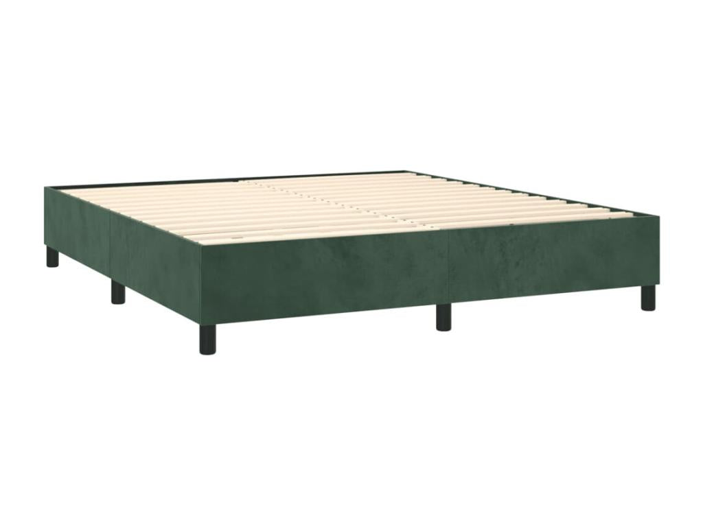 Upholstered bed base and mattress, dark green, 160x200cm, velvet, AQJJ18923