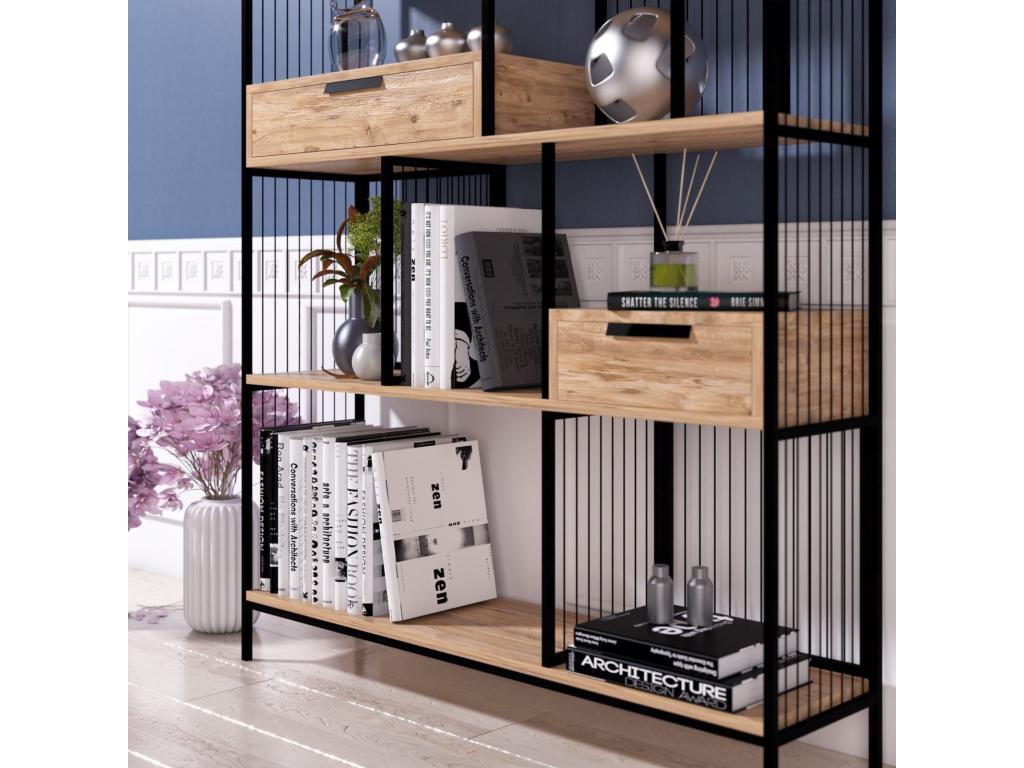 Dormeva Industrial Style Bookshelf L120cm Light Wood and Black Metal QPFL95028