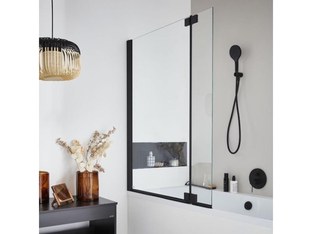 Dormeva Neo 160x90cm Non-Slip Bath/Shower Pack, Matte White - Left-Hand View, Matte Black Bath Screen ZAWD35518